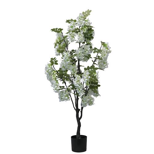 Διακοσμητικό φυτό Bean flowers σε γλάστρα Inart λευκό pp Υ125εκ